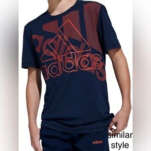 Adidas Youth Red Logo Athletic T-Shirt Navy
